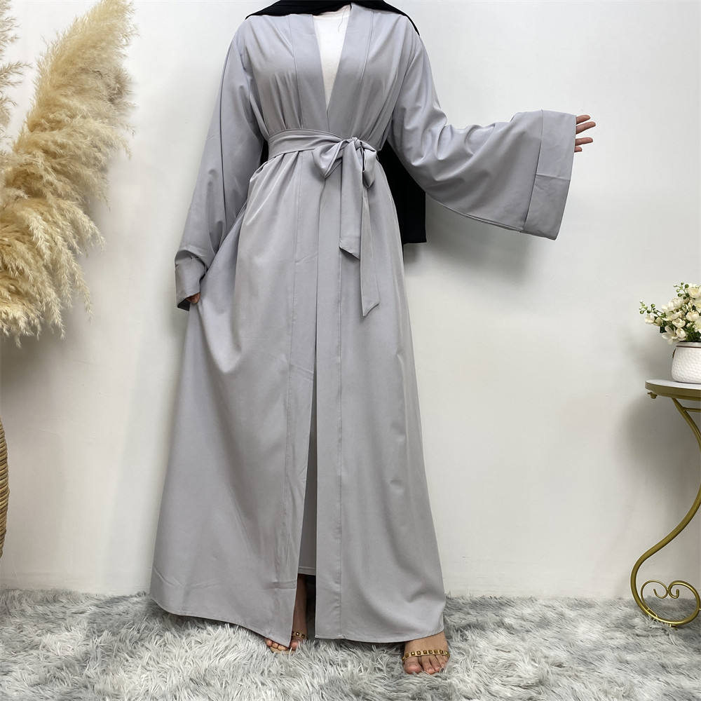 763#Simple Solid Color With Pockets Casual Daily Women Open Abaya