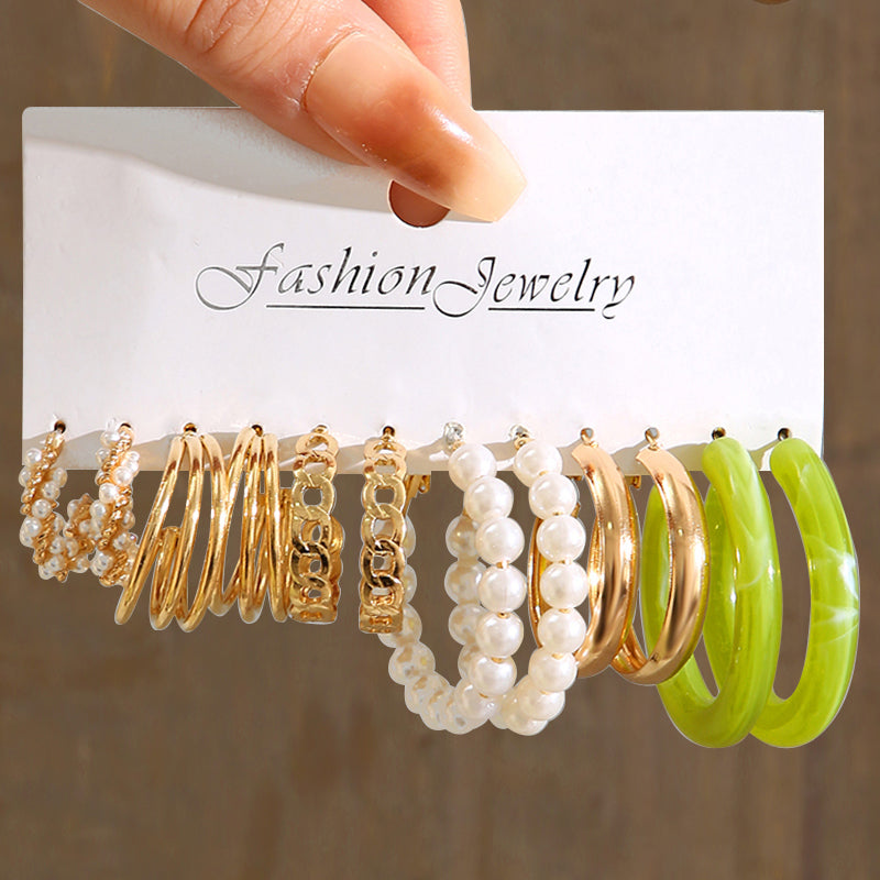 E9#Acrylic Pearl Gold Plated Earrings Circle Hoop Dangle Earrings for Women