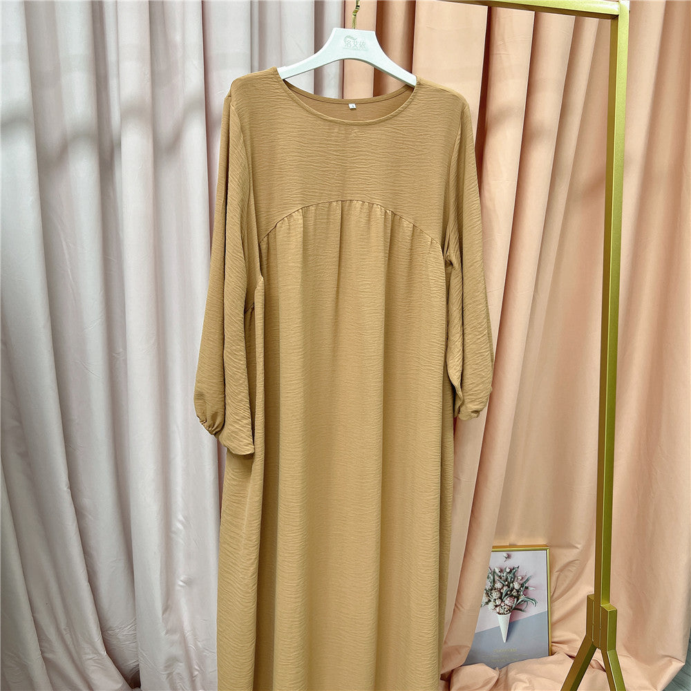 1500#Winkle Polyester Maxi Dress Traditional Muslim Women Long Abaya