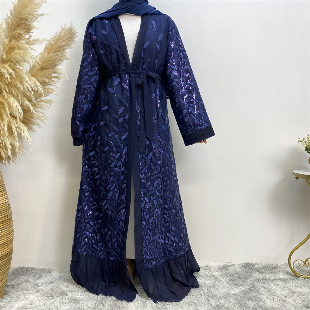 711#Sequins black abayas long robe for muslim women