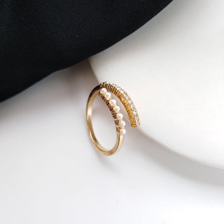 R6#Luxury Gold Color Pearl Zircon Rings for Woman Fashion Elegant Jewelry Gifts