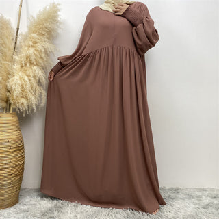 6685# Eid muslim women new arrival summer solid color front zip a-line dress