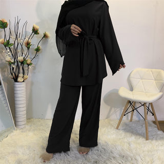 272#Two Pieces Set Simple Blouse And Loose Wide Leg Pant