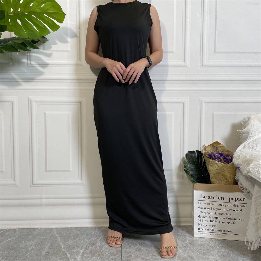 6565#Abaya summer Sleeveless Dress Muslim Ladies Knit Sling Long Dress