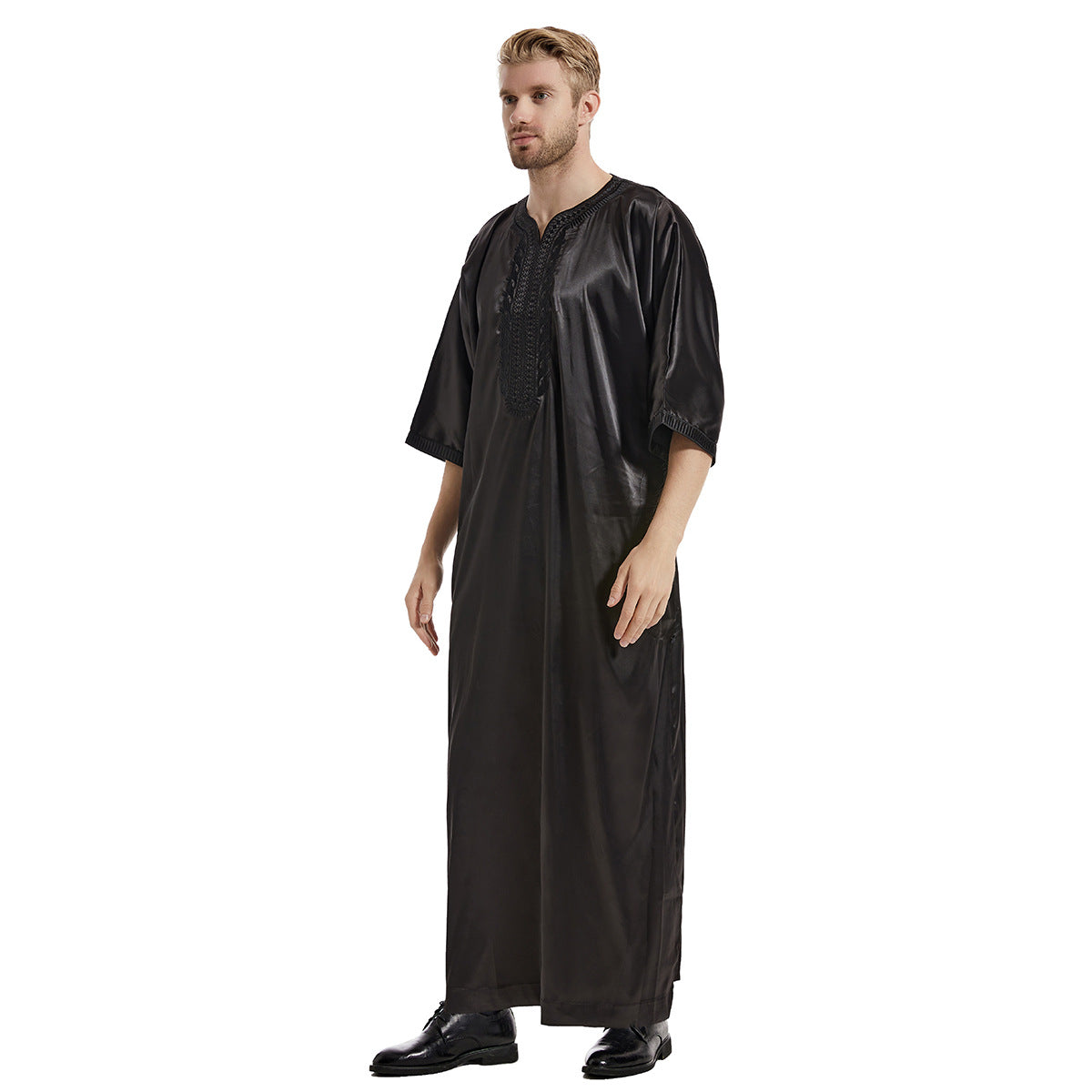 TH827#Hot sale muslim middle east men robe high collar shirt in dubai