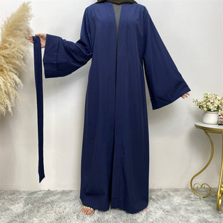 763#Simple Solid Color With Pockets Casual Daily Women Open Abaya