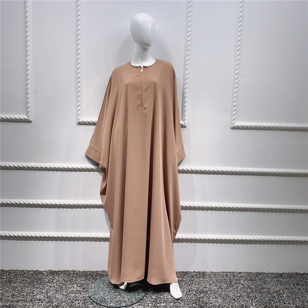 1425#Length : About 147cm / 58 Inch Solid Color Nida Jilbab_ Arab Plus Size Bat sleeves Prayer Dress Abaya