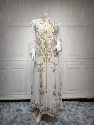 AB188#Dubai Arab Eid Al Fitr Middle East Gold Sequin Floral Embroidered Muslim Woman