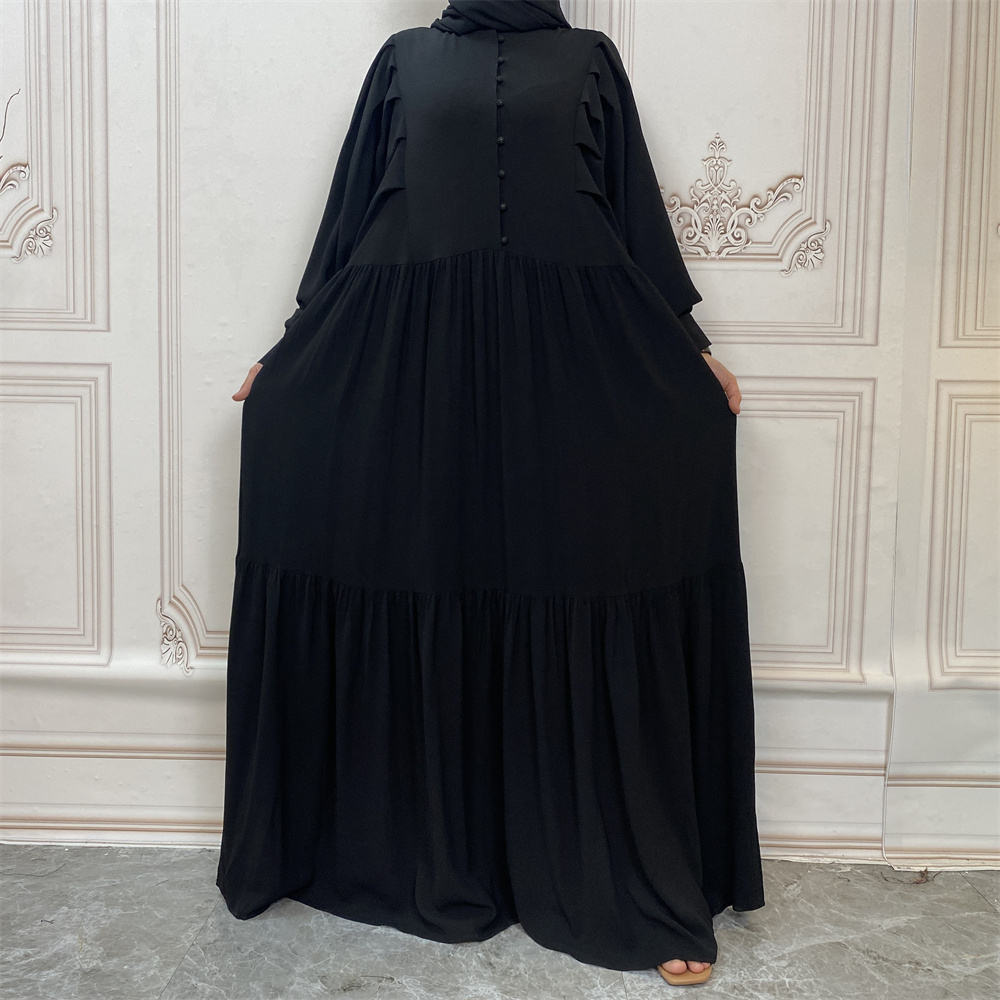 6633#New Solid Color High Quality Button Islamic Clothing Muslim Women Long Dress