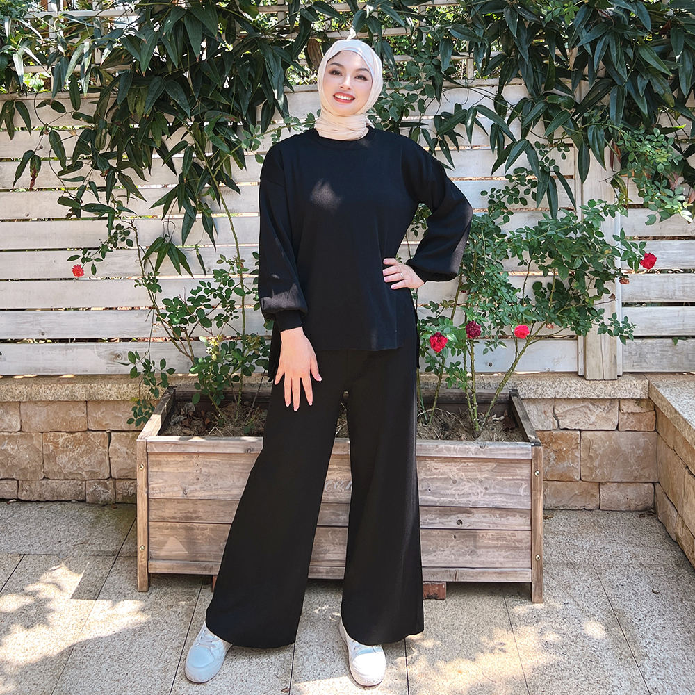 1535#Muslim Knitted Set Fall Winter Sweater and Pants Islamic Clothing Abaya