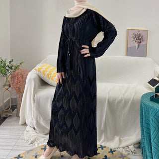 1520#Abaya Islamic Clothing Abaya Dubai Women Long Sleeve Dress With Belt