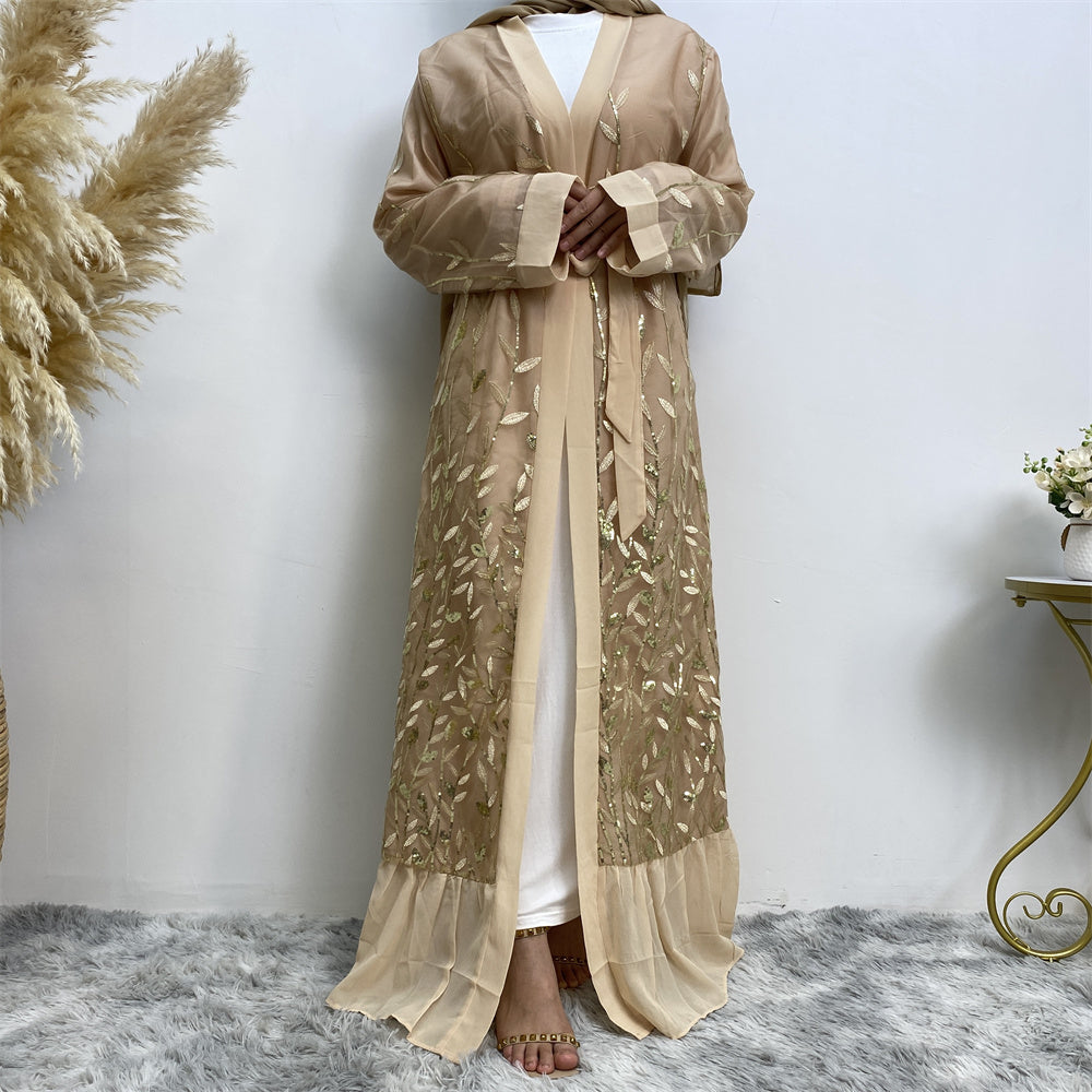 711#Sequins black abayas long robe for muslim women