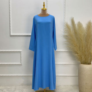 1593#On Sale Solid Color Long Sleeve Islamic Clothing Modest Closed Abaya Dress