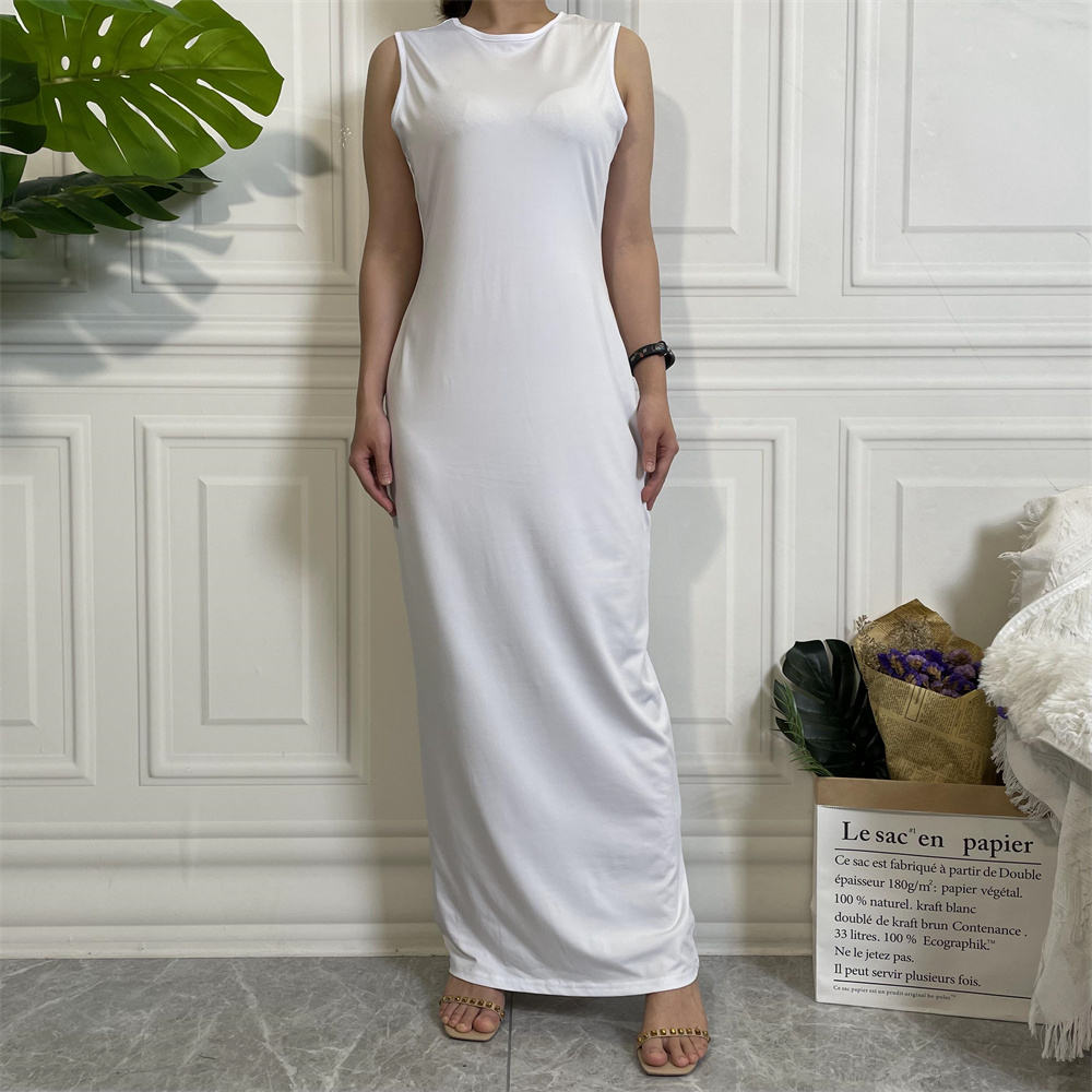 6565#Abaya summer Sleeveless Dress Muslim Ladies Knit Sling Long Dress