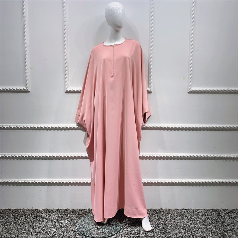 1425#Length : About 147cm / 58 Inch Solid Color Nida Jilbab_ Arab Plus Size Bat sleeves Prayer Dress Abaya