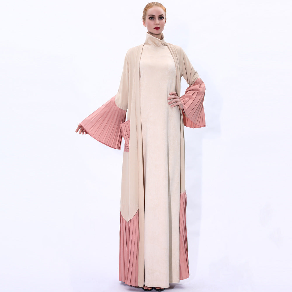 91225#Robe Cardigan pleated Sleeve Lady Long Sleeve Maxi Dress Abaya