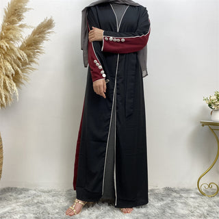 892#With Buttons Sleeves With White Line Cardigan Muslim Open Abaya