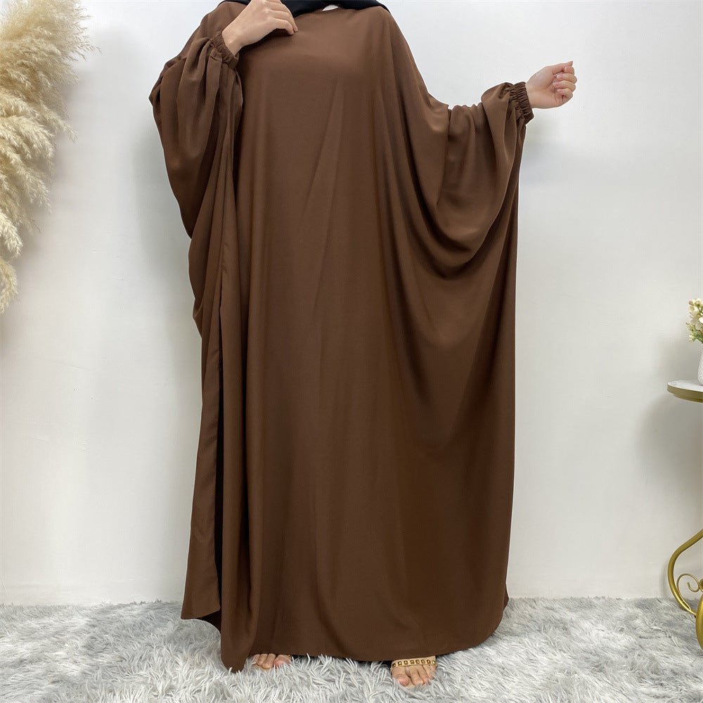 689#Premium nida solid color batwing closed abaya maxi dresses with back zipper