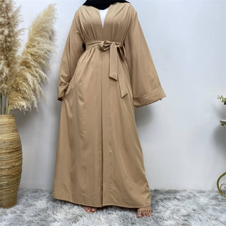 763#Simple Solid Color With Pockets Casual Daily Women Open Abaya