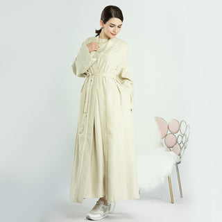 1573+1574#New EID Islamic Clothing Linen Solid Color Open Abaya