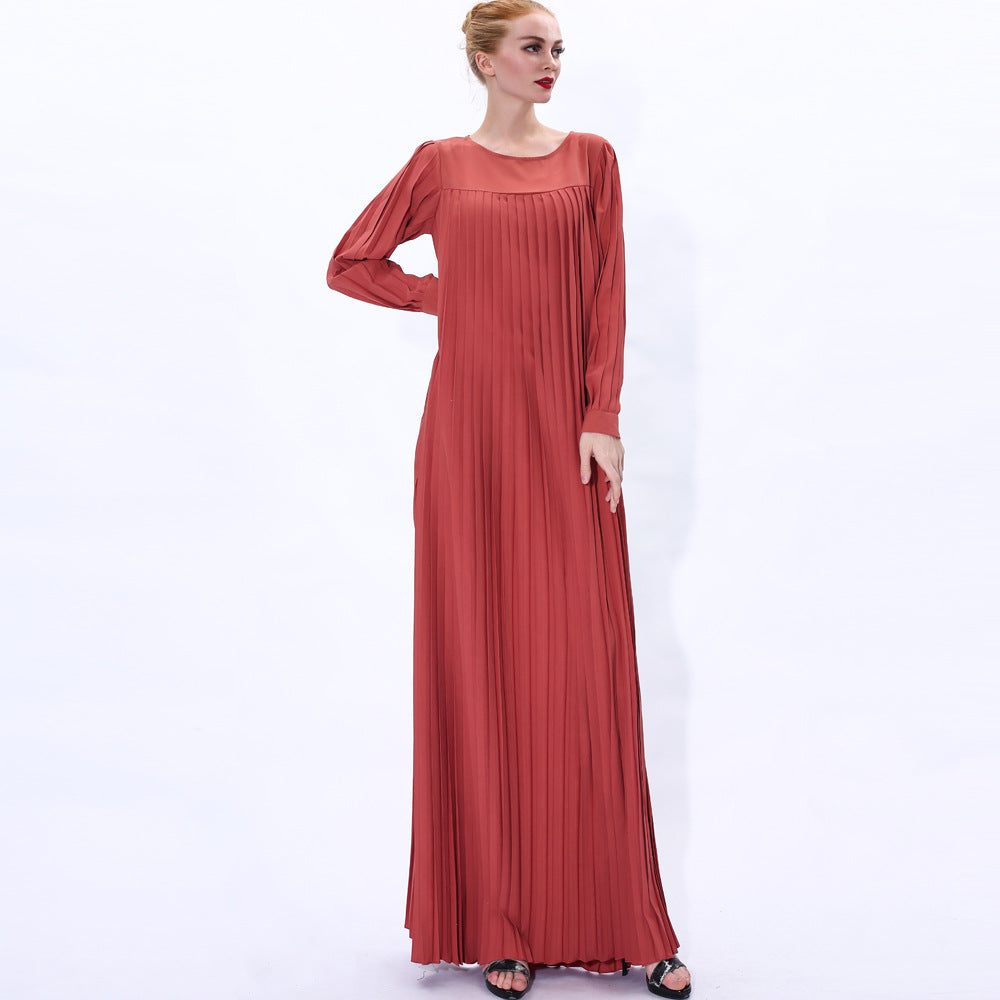 91236#Plus size women's autumn new pleated long muslim maxi dress
