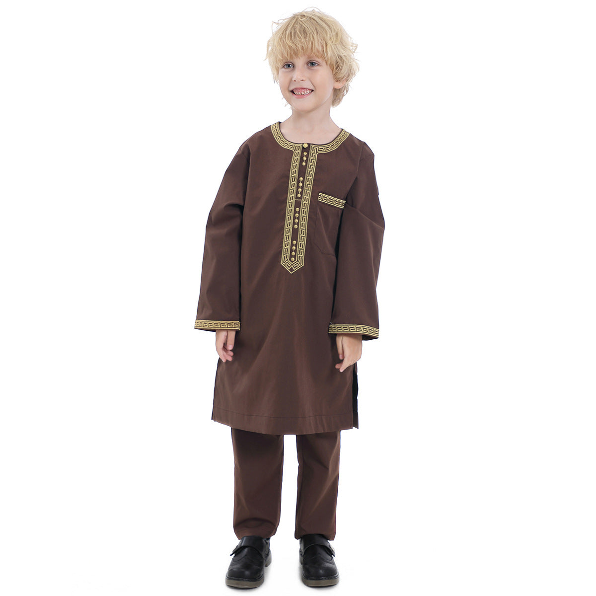 TH878#New buttons islamic children clothing design kids boy robe dubai abaya