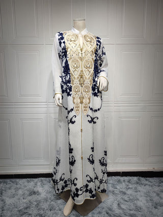 AB188#Dubai Arab Eid Al Fitr Middle East Gold Sequin Floral Embroidered Muslim Woman