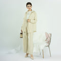 1604#+1605# Ramadan Design Islamic Clothing Linen Fabric Turkey Abaya Set Top and Pant 2PCS Set