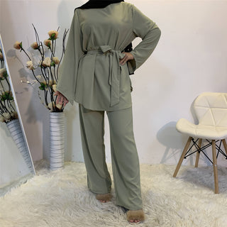 272#Two Pieces Set Simple Blouse And Loose Wide Leg Pant