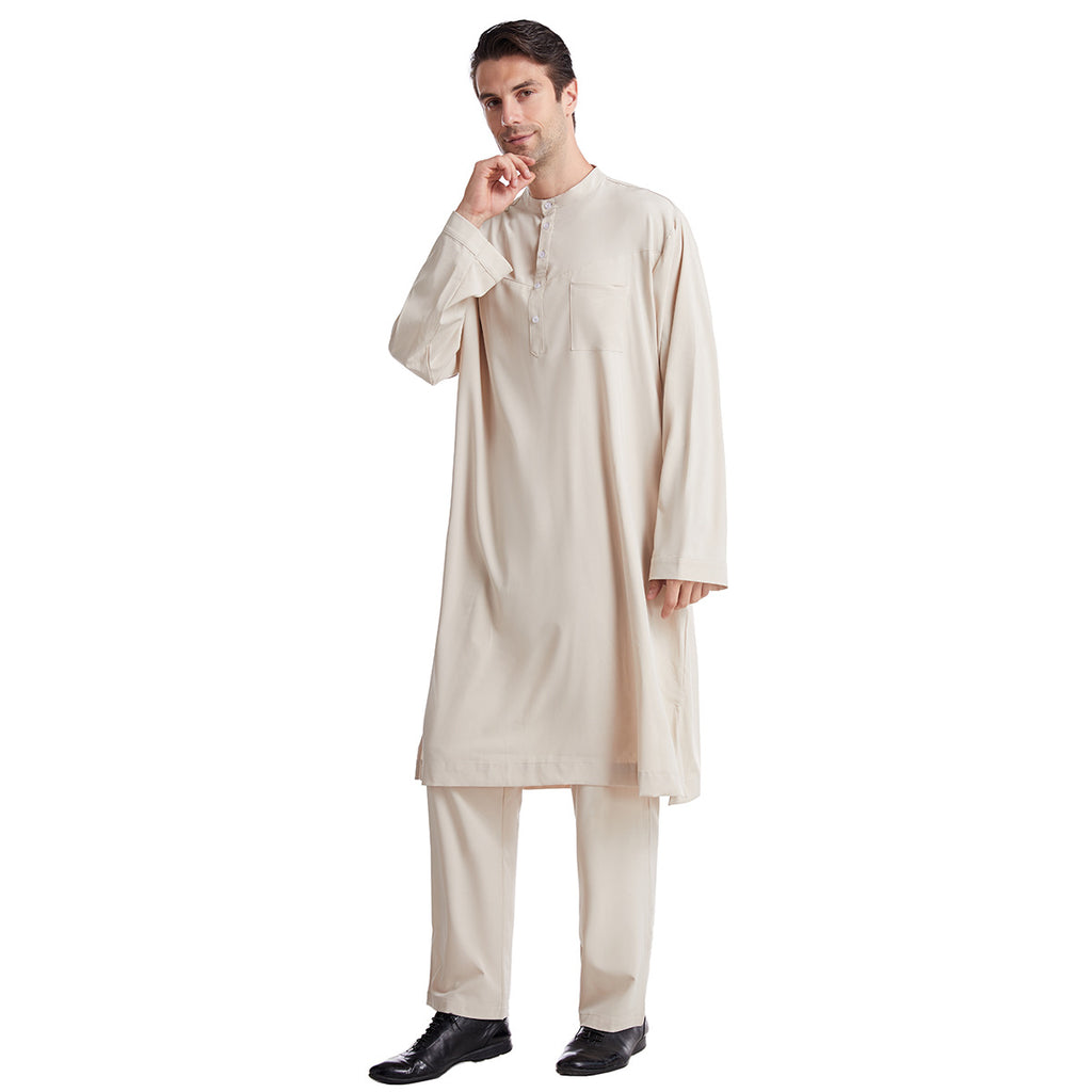 TH822#2 pcs Arab Muslim Wear calf Length Muslim Clothes Jubba Men's Thobe
