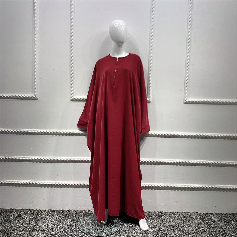 1425#Length : About 147cm / 58 Inch Solid Color Nida Jilbab_ Arab Plus Size Bat sleeves Prayer Dress Abaya