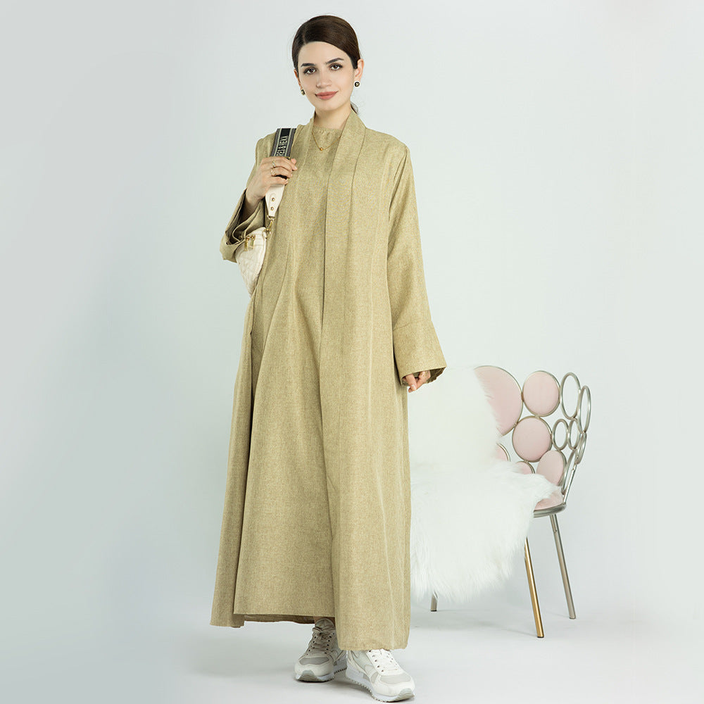 1573+1574#New EID Islamic Clothing Linen Solid Color Open Abaya