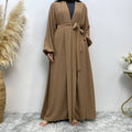 1876#Solid Color Elastic Cuff With Big Pockets Daily Casual Women Cardigan Abaya