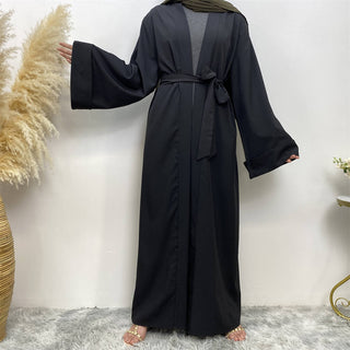 763#Simple Solid Color With Pockets Casual Daily Women Open Abaya