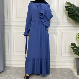 530#New Simple Ruffles Puff Sleeve Long Islamic Clothing Abaya Dresses