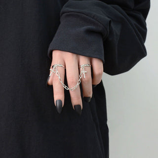 R10#2022 Cool Hip Pop Rings Multi-layer Adjustable Chain Four Open Finger Rings