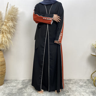 892#With Buttons Sleeves With White Line Cardigan Muslim Open Abaya