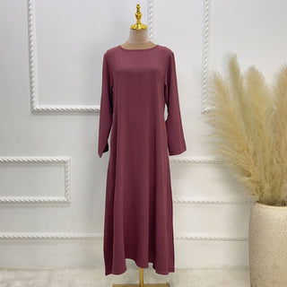 1593#On Sale Solid Color Long Sleeve Islamic Clothing Modest Closed Abaya Dress