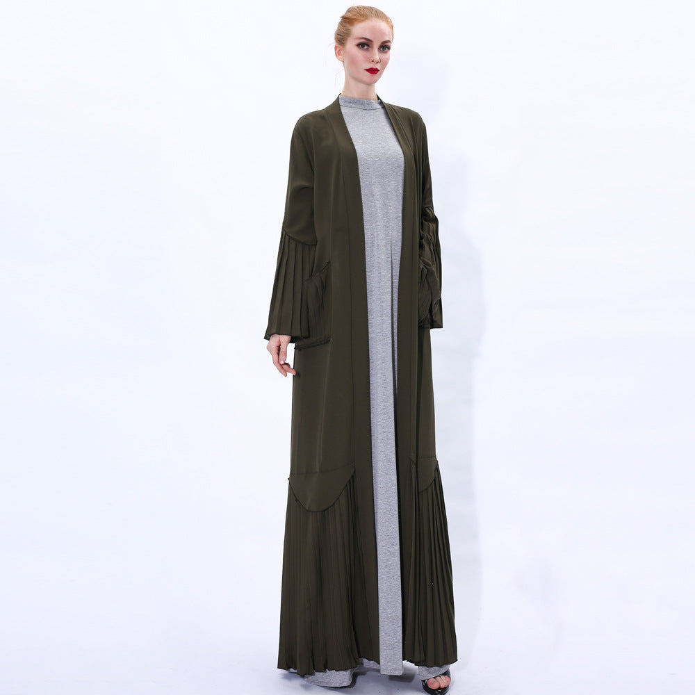 91225#Robe Cardigan pleated Sleeve Lady Long Sleeve Maxi Dress Abaya