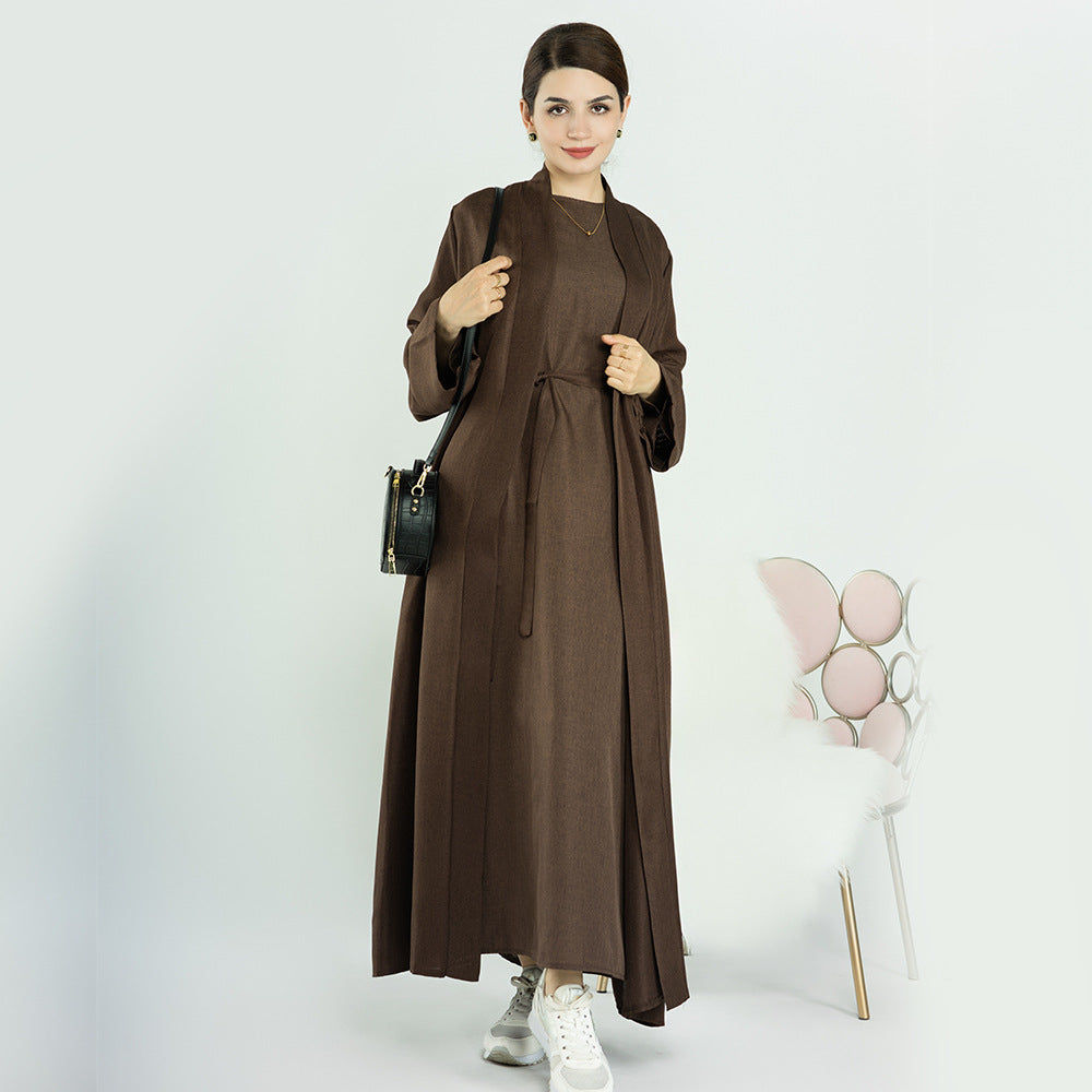 1573+1574#New EID Islamic Clothing Linen Solid Color Open Abaya