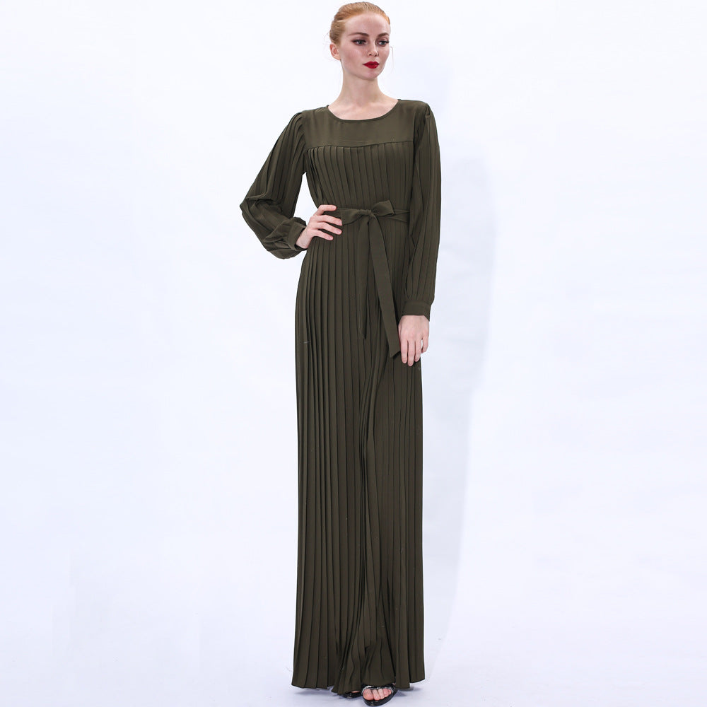 91236#Plus size women's autumn new pleated long muslim maxi dress