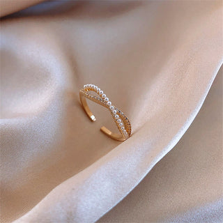 R6#Luxury Gold Color Pearl Zircon Rings for Woman Fashion Elegant Jewelry Gifts