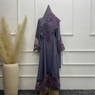 1575#Modest Abaya Dubai Abaya Muslim Dress With Lace Scarf Elegant Ladies Abaya