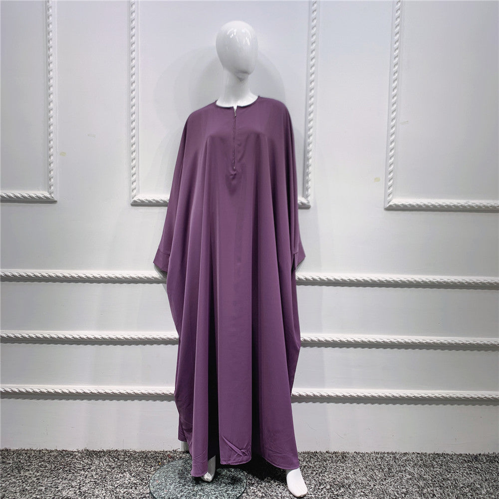 1425#Length : About 147cm / 58 Inch Solid Color Nida Jilbab_ Arab Plus Size Bat sleeves Prayer Dress Abaya