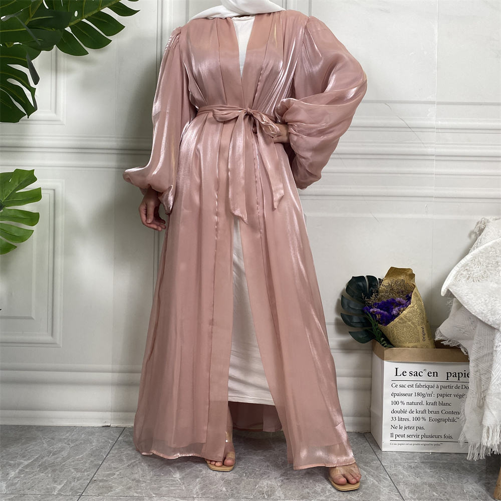 1941# Shiny Satin Open Abaya with lining for Muslim Ladies