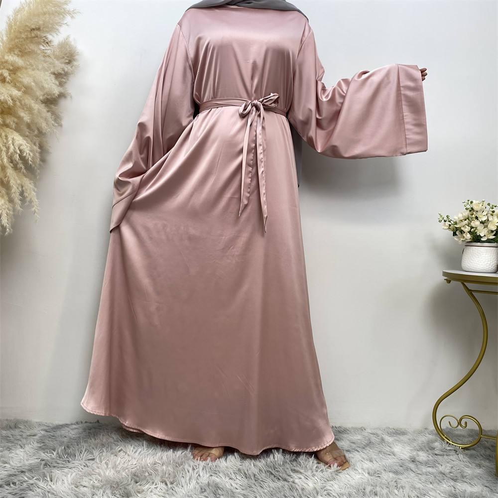 6622# Eid Muslim Islamic Design Hot Sale  Smooth Versatile Casual Satin Ladies Dress