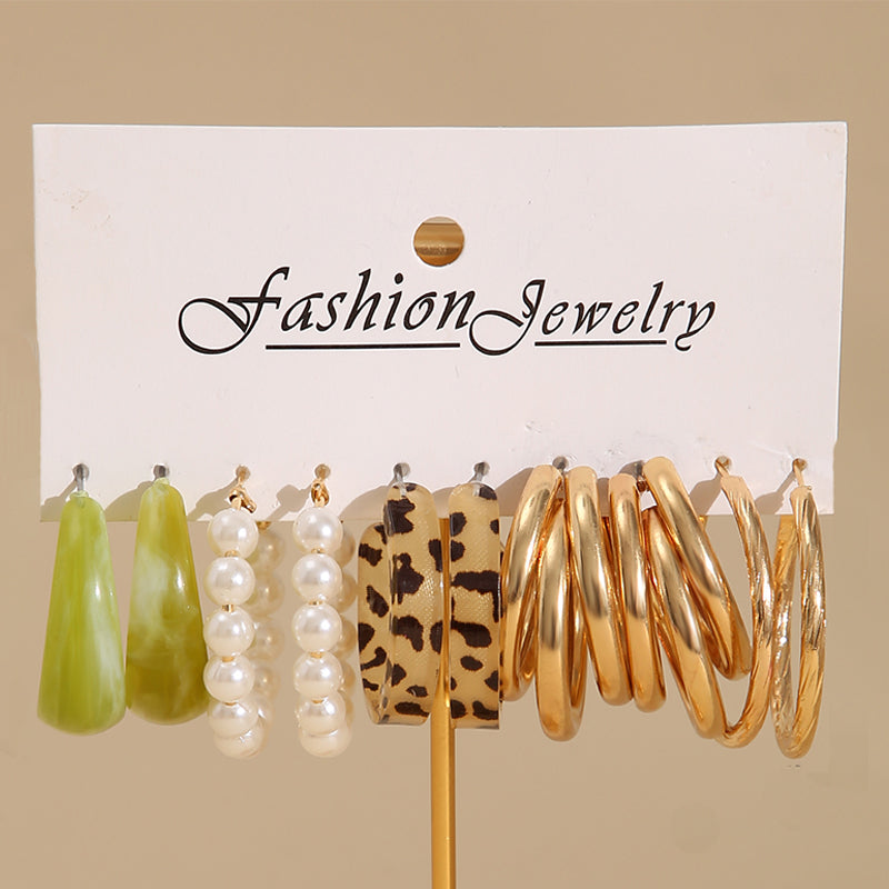 E9#Acrylic Pearl Gold Plated Earrings Circle Hoop Dangle Earrings for Women
