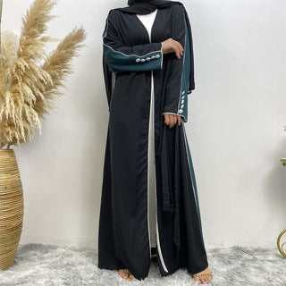 892#With Buttons Sleeves With White Line Cardigan Muslim Open Abaya