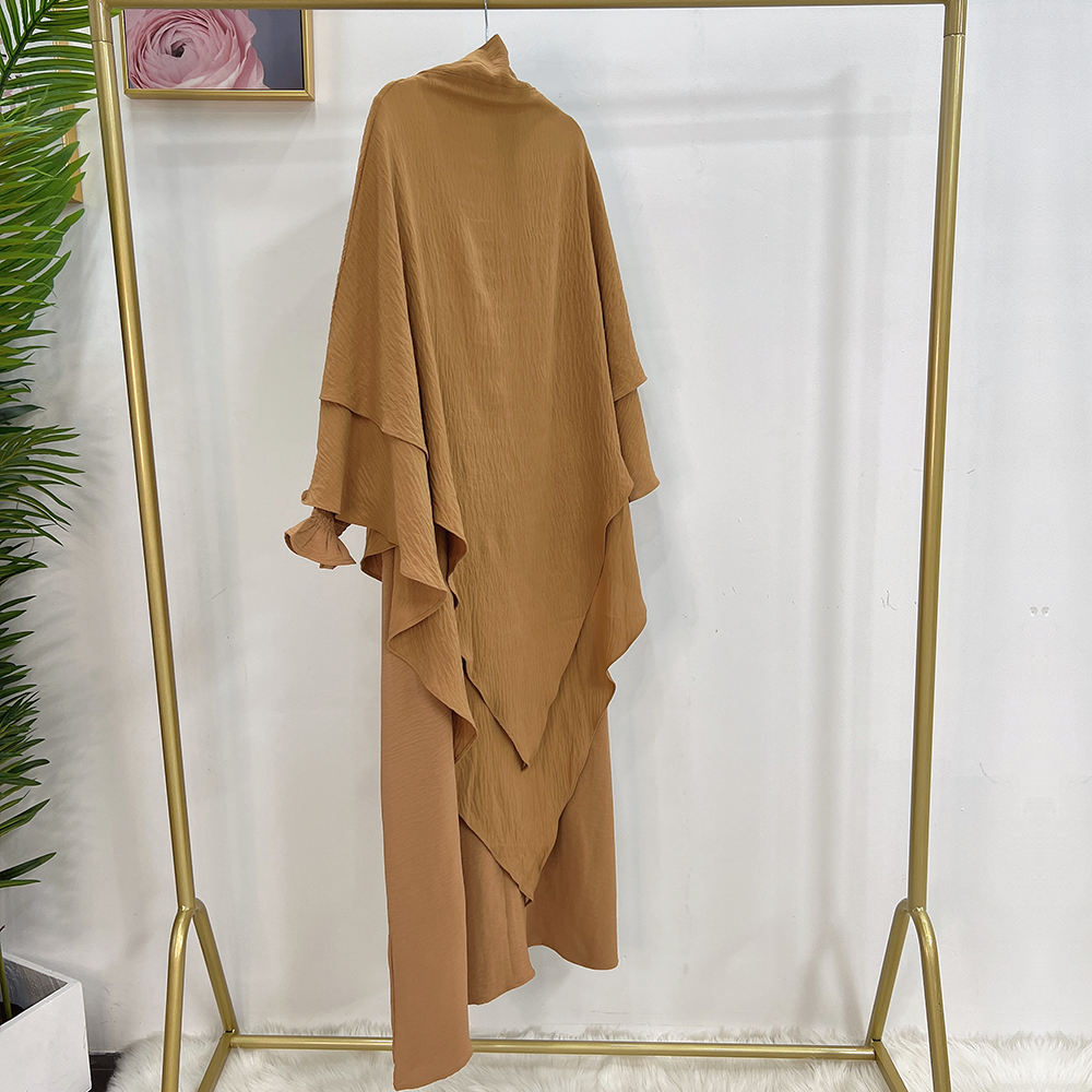 1591#&HJ908#Two Layers Khimar Women Muslim Clothing Hijab Jilbab_Prayer Dress Two Piece Set Abaya