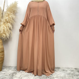 6685# Eid muslim women new arrival summer solid color front zip a-line dress